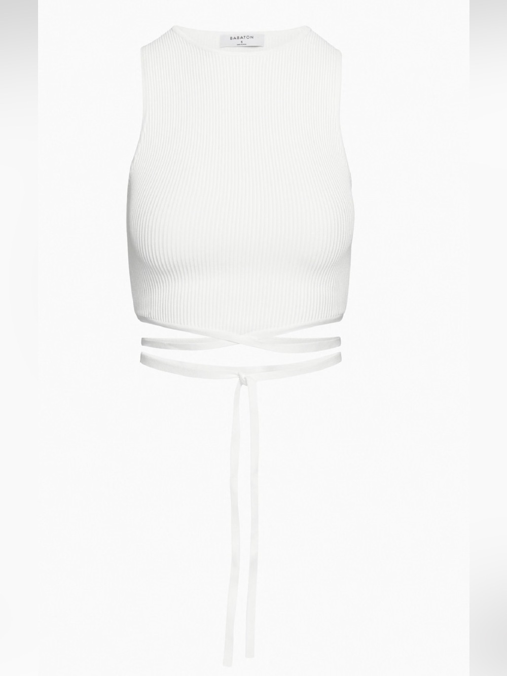 Aritzia Babaton Baker Sculpt Knit White Ribbed Tank with Tie Size 2 XXS NWOT